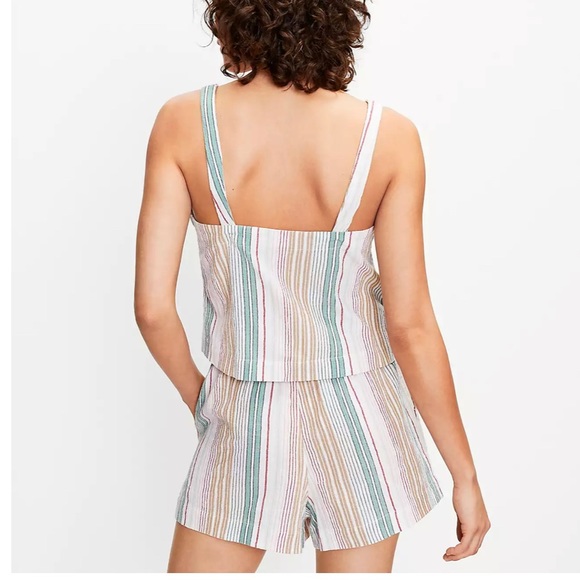 Loft Beach green and tan striped set. Tank top with front buttons and shorts. - Picture 3 of 8